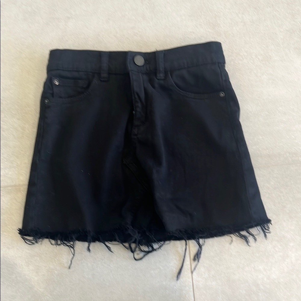 Black Denim Frayed Hem Shorts
